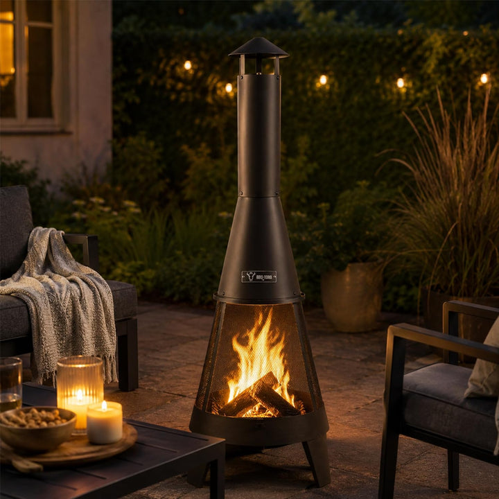 BBQ-Toro Terrassenofen mit Funkenschutz, Feuerrost und Schürhaken | 35,5 x 35 x 112 cm | Stahl Garte