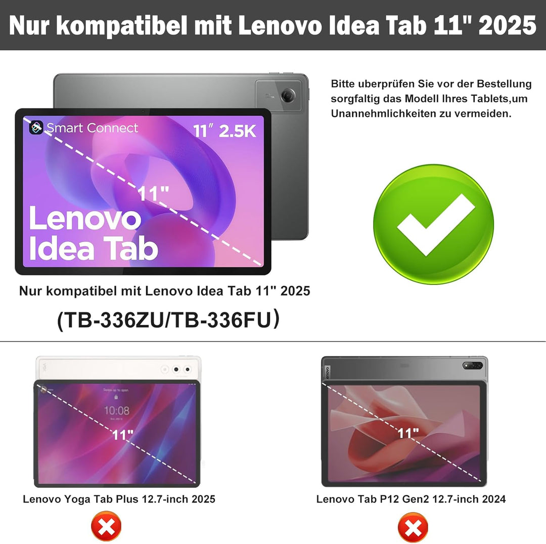 Tastatur Hülle für Lenovo Idea Tab 11 Zoll Tablet 2025,QWERTZ Wireless Abnehmbare Tastatur Kompatibe