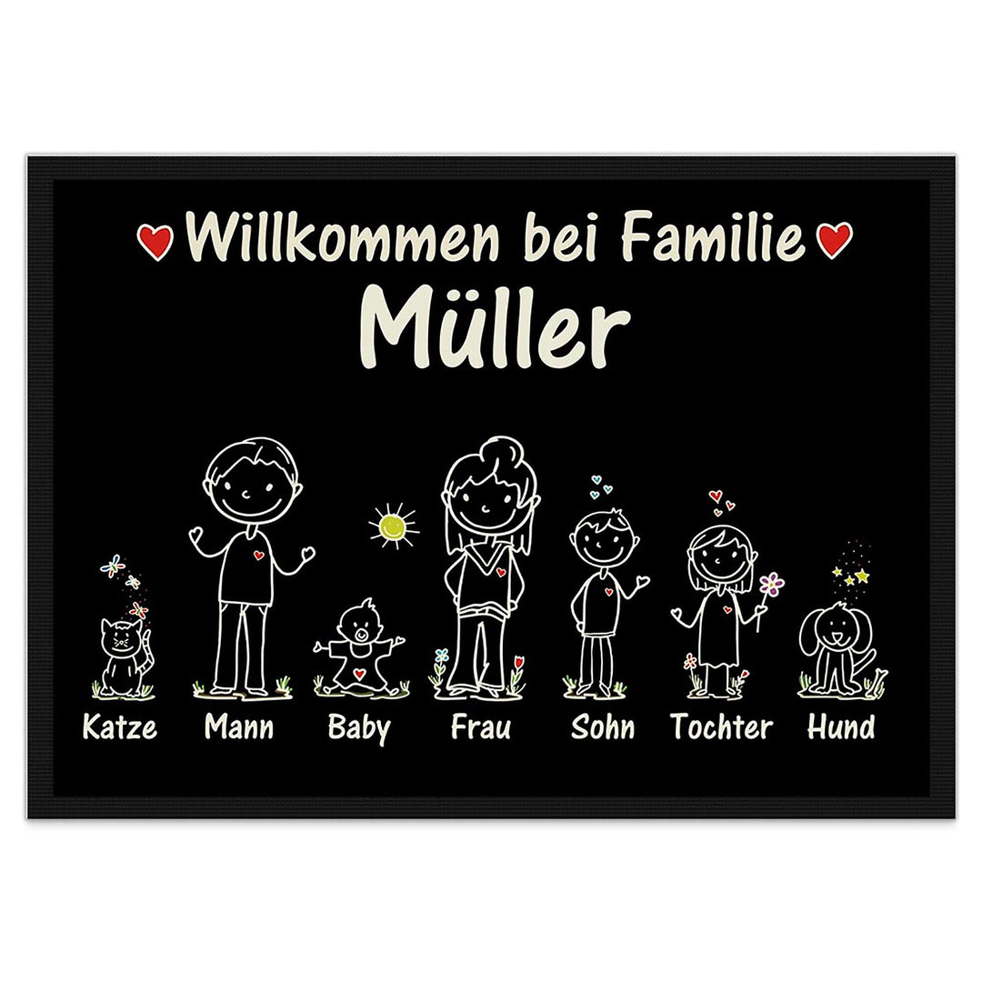 Fussmatte selbst gestalten - Familien Namen 1,2 oder 3 Kinder, Hund, Katze- Willkommen - individuell