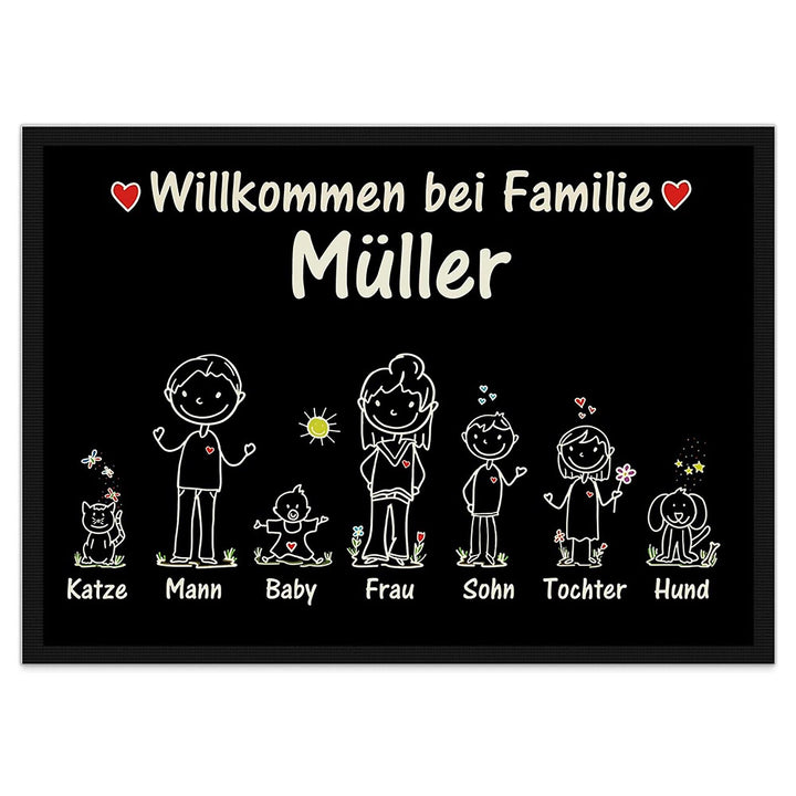 Fussmatte selbst gestalten - Familien Namen 1,2 oder 3 Kinder, Hund, Katze- Willkommen - individuell