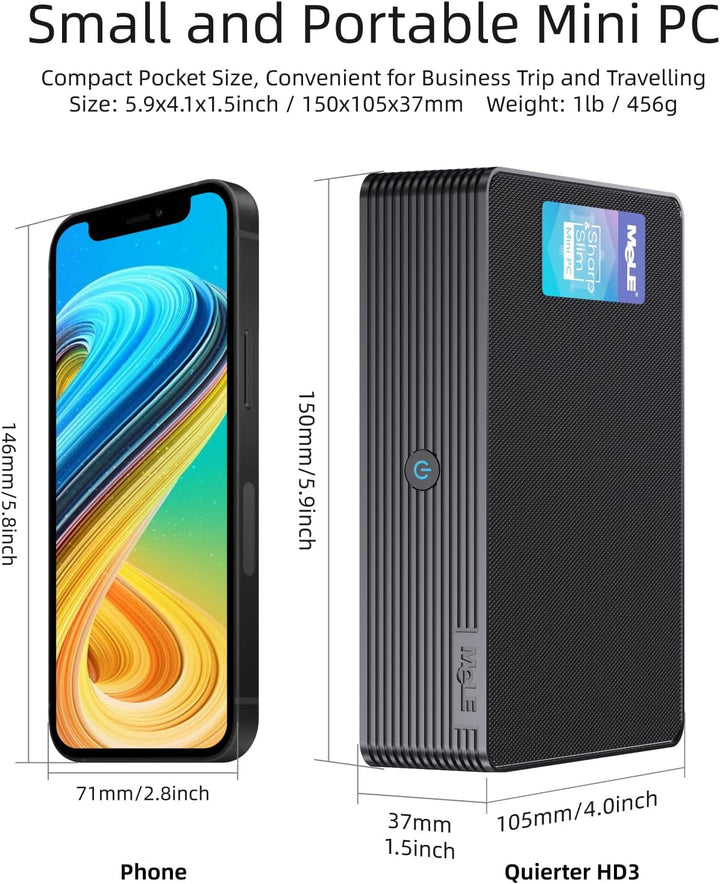 MeLE Mini PC, QuieterHD3 Celeron N5105 16GB 512GB Windows 11 Pro Mikrocomputer, Lüfterloser Kleiner