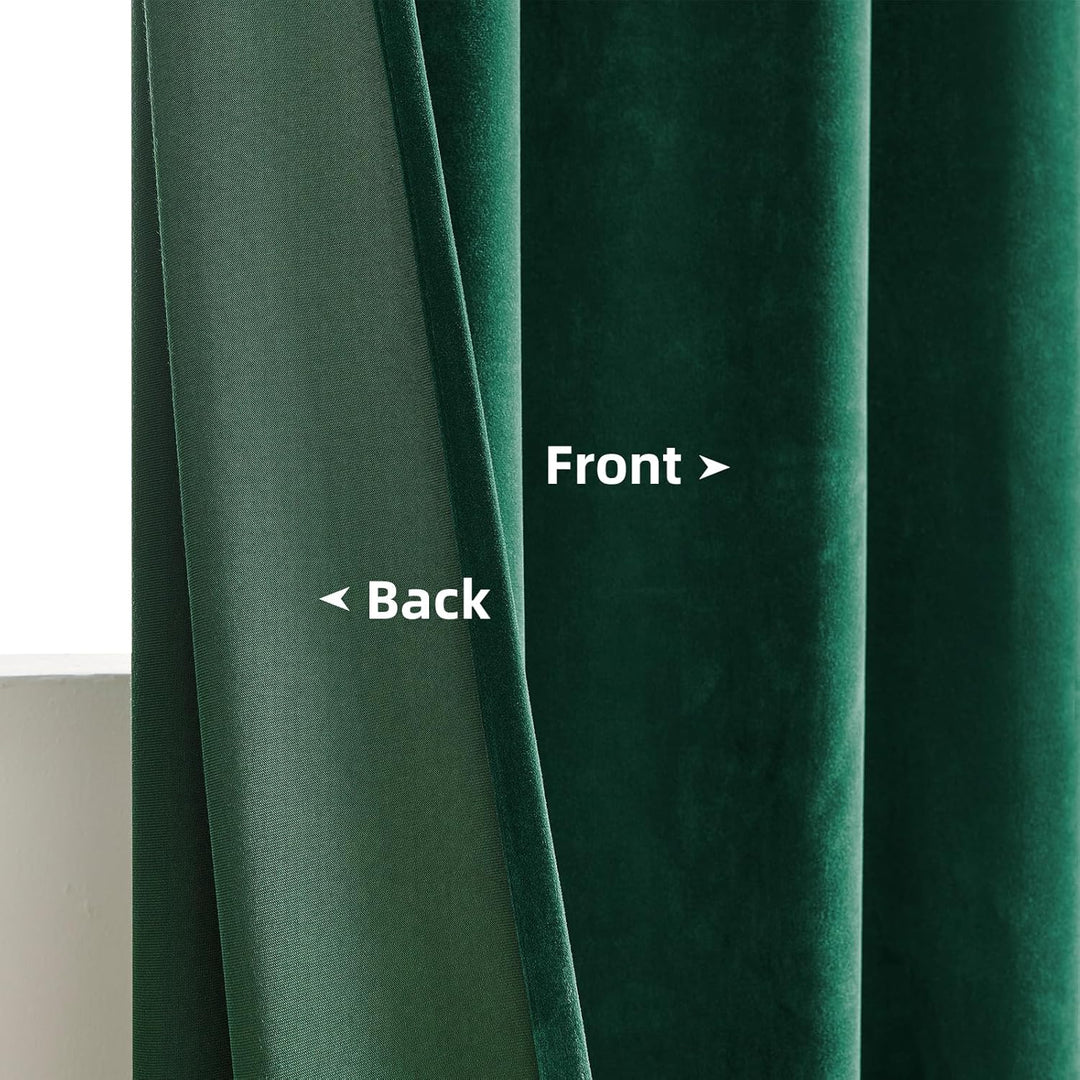 Joydeco Grüne Samtvorhänge, 243.8 cm Länge, 2 Paneele, Burg-Set, luxuriöse Stangentasche, wärmeisoli
