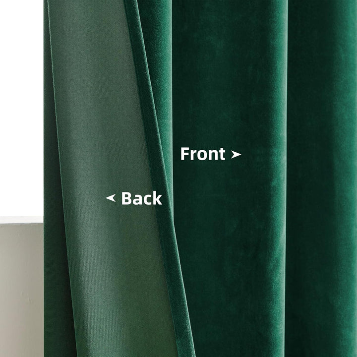 Joydeco Grüne Samtvorhänge, 243.8 cm Länge, 2 Paneele, Burg-Set, luxuriöse Stangentasche, wärmeisoli