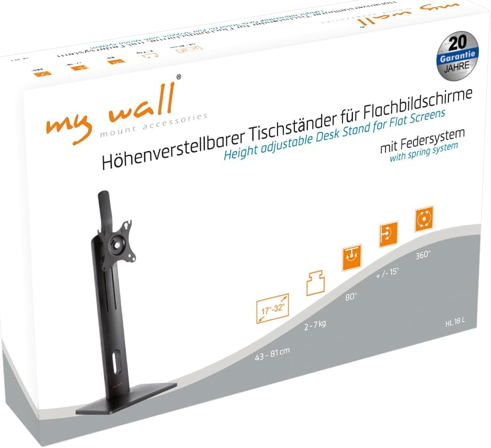 mywall Monitorhalterung HL18L mit Federsystem für Flachbildschirme, integriertes Kabelmanagement, hö