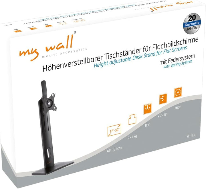 mywall Monitorhalterung HL18L mit Federsystem für Flachbildschirme, integriertes Kabelmanagement, hö