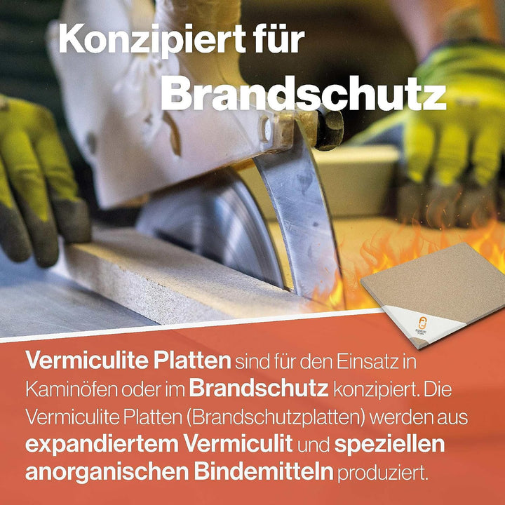 Feuerfest 123 - Vermiculite Platten 4 Stück, 300x200x20 mm, Schamotte Ersatz zur Reparatur von Feuer