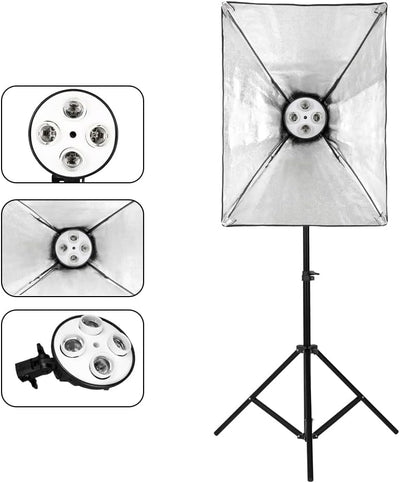 Softbox Set Fotostudio, Andoer Softbox Beleuchtungsset, 2 x 50 x 70cm Softbox mit 2 x 4in1 Lampenfas