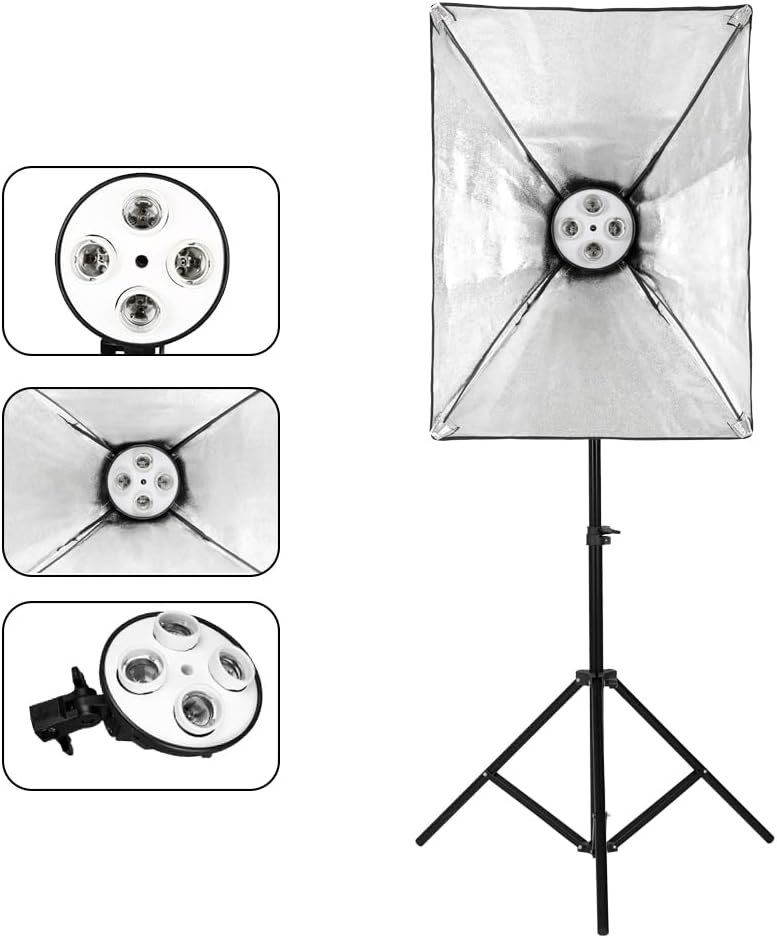 Andoer Softbox LED Set - Fotostudio mit 2 Softbox 50 x 70 cm, 2 4-in-1 Lampenfassungen, 2 Lichthalte