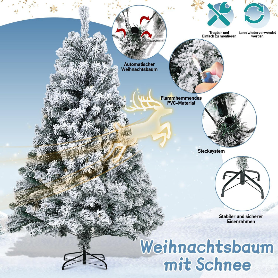 Tubiaz Künstlicher Weihnachtsbaum mit Schnee, 150cm Künstlicher Christbaum für Weihnachtsdeko, Tanne