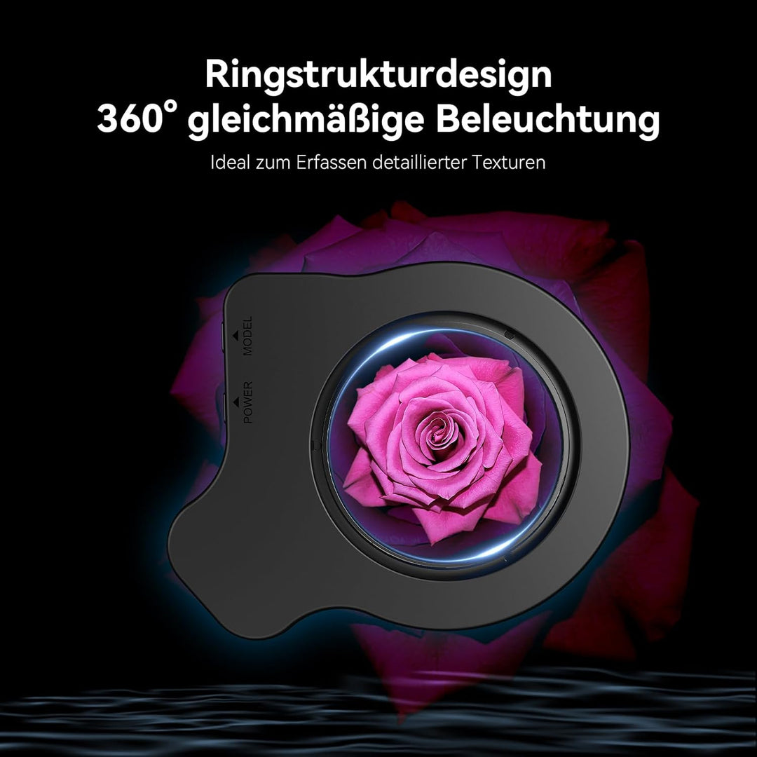APEXEL 37/52-mm-Gewinde-Makroobjektiv-Aufhellleuchte mit Klemme, 45 Beleuchtungsmodi, Geeignet für M