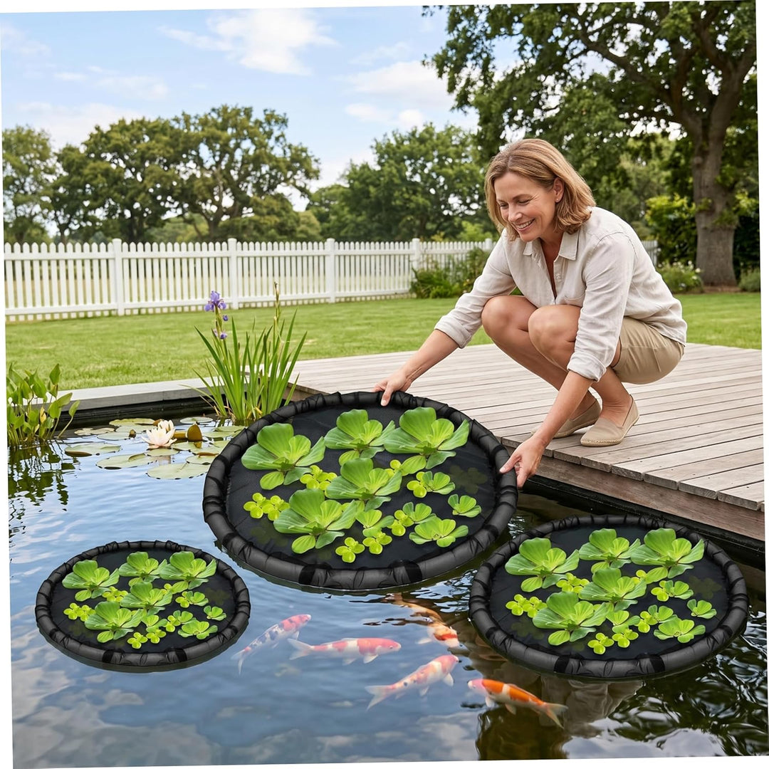 Schwimmende Pflanzenbarriere, 3 Stück Teichnetz – rund (45 cm/60 cm/80), fischresistente Inseln zum