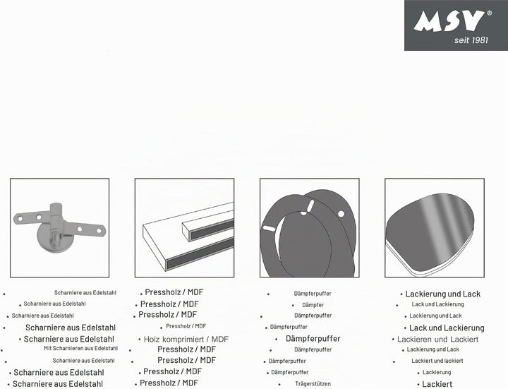 MSV WC-Sitz, MDF, rosa – Scharniere aus Edelstahl