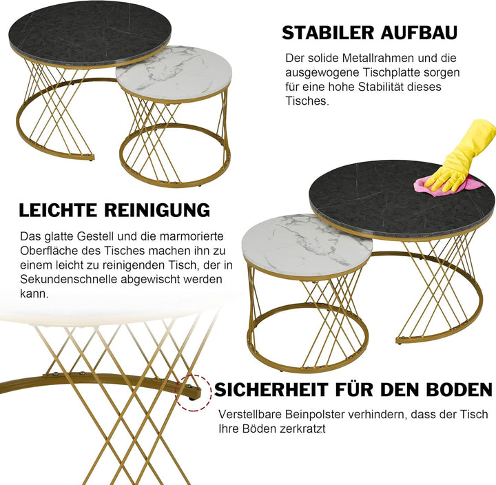 Moderne Rund Couchtisch 2er Set, Beistelltisch-Set, Couchtisch Satz Marmor Furnier Sofa Seite Nest v