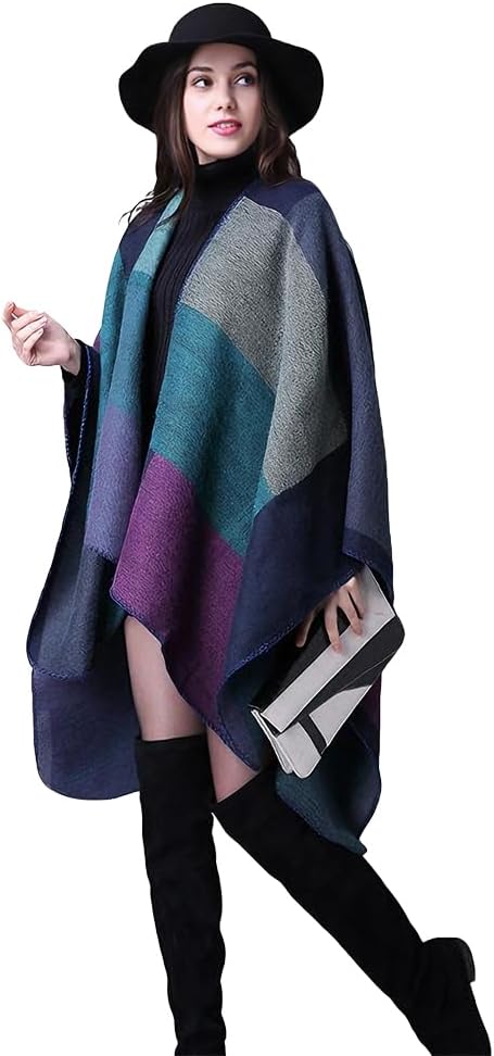 Lifetooler Frauen Poncho Damen Open Front Winterstrickjacke Lady Wendeumhang Bedruckte übergrosse Um