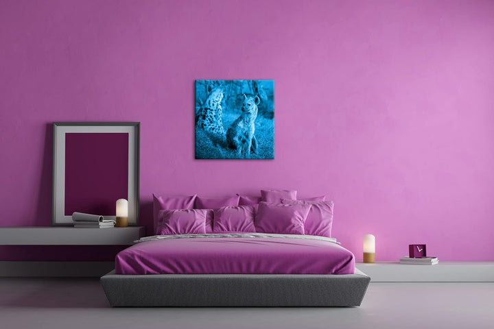 deyoli Hyänen in Afrika Format: 70x70 Effekt: Monocrome Blau als Leinwandbild, Motiv fertig gerahmt