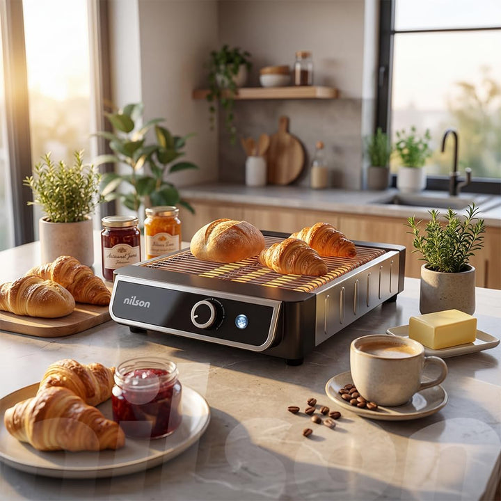 NTS1000FL4 Flach-Toaster, horizontal, 1000 W, 6 Toaststufen, manuelle Steuerung, digitaler Timer, Rö