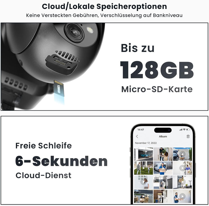 ieGeek 5MP Überwachungskamera Aussen Akku, PTZ Überwachungskamera Aussen WLAN mit Solarpanel,PIR-Bew