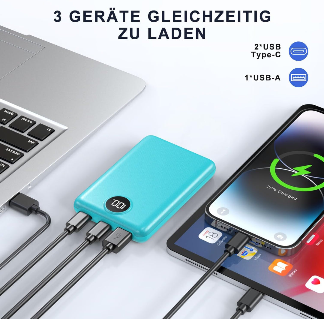Power Bank, 22,5W Mini Powerbank 15000mAh mit USB-C Input & Output, PD 3.0 QC 3.0 Externe Handyakkus