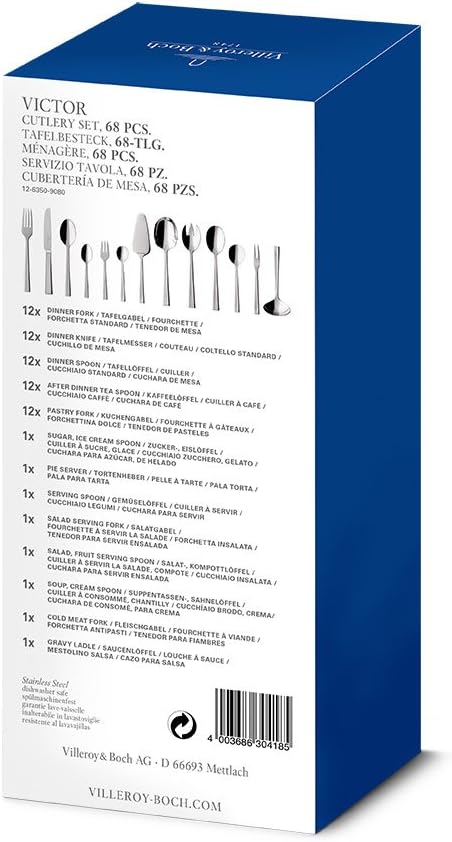 Villeroy & Boch – Victor Besteckset 68 teilig für 12 Personen Silber/Platin, Spülmaschinenfest, Rost