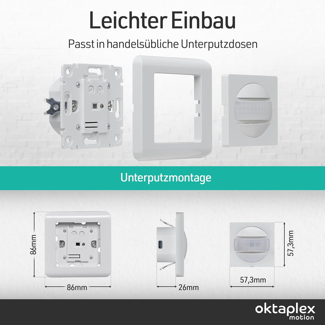 Oktaplex Ela 2er Set Bewegungsmelder Unterputz 160° Infrarot-Sensor 9m Reichweite 230V Hohlwanddose