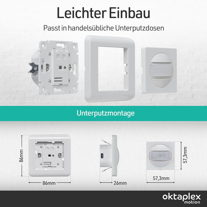 Oktaplex Ela 2er Set Bewegungsmelder Unterputz 160° Infrarot-Sensor 9m Reichweite 230V Hohlwanddose