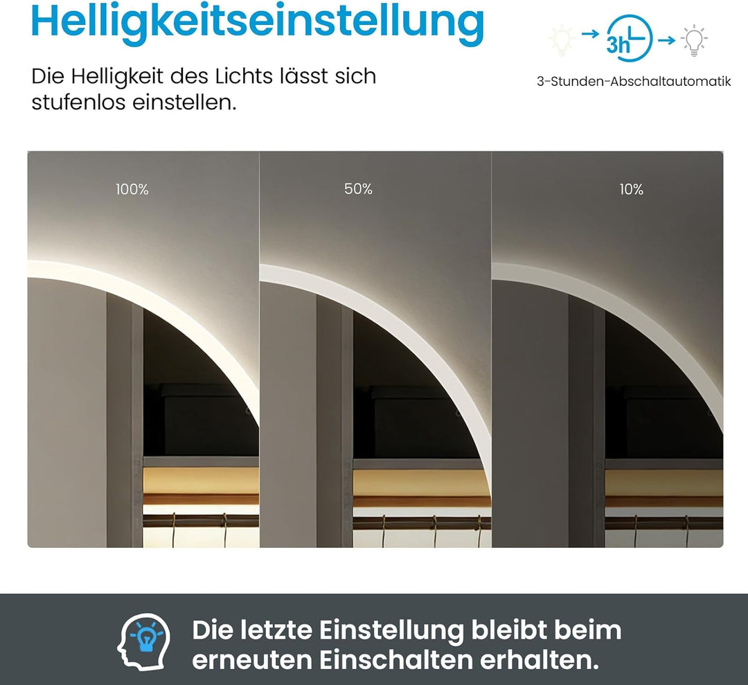 Heilmetz LED Badspiegel Rund 60cm mit Acrylrahmen, Badezimmerspiegel mit Beleuchtung & Uhr, Wandspie