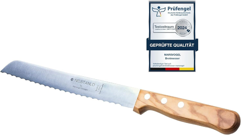 Marsvogel Brotmesser Olivenholz 2,0 mm Rückenstärke mit Welle Made in Solingen by Neustanlo, Olivenh