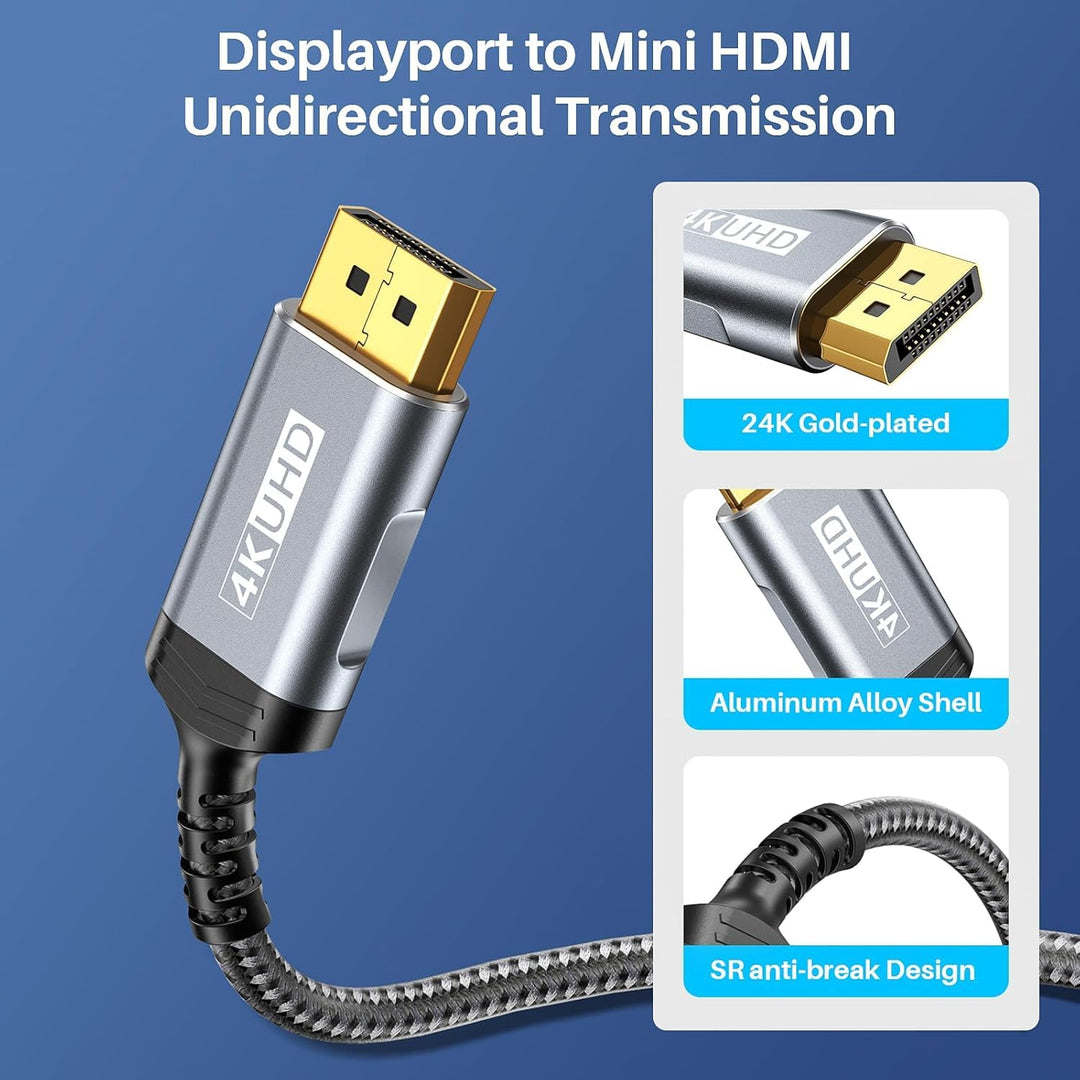 LDLrui DisplayPort zu Mini HDMI Kabel 2m [Biegefest, Hochgeschwindigkeits] Unterstützt 4K@60Hz, 2K@1