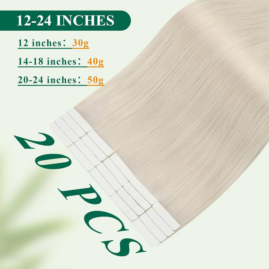 Easyouth Tape in Extension Echthaar Blond Haarverlangerung Tape in Echthaar Farbe Eisblond 12 Zoll 3