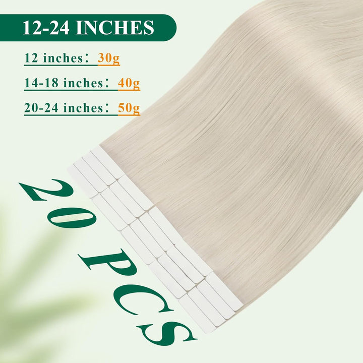 Easyouth Tape in Extension Echthaar Blond Haarverlangerung Tape in Echthaar Farbe Eisblond 12 Zoll 3