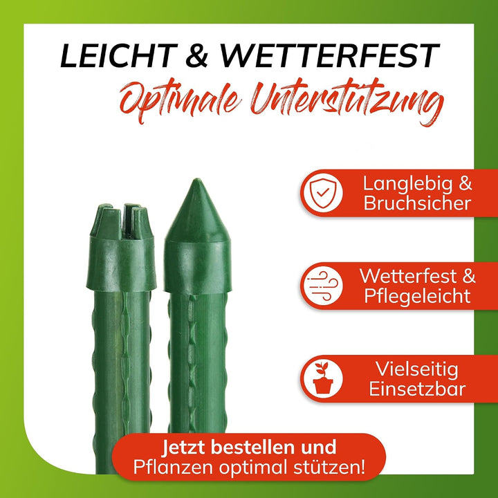 bellissa - Rankhilfe Kunststoff grün 25er Set 150cm Ø 11mm Rankstäbe - Hochwertige Pflanzenstütze mi