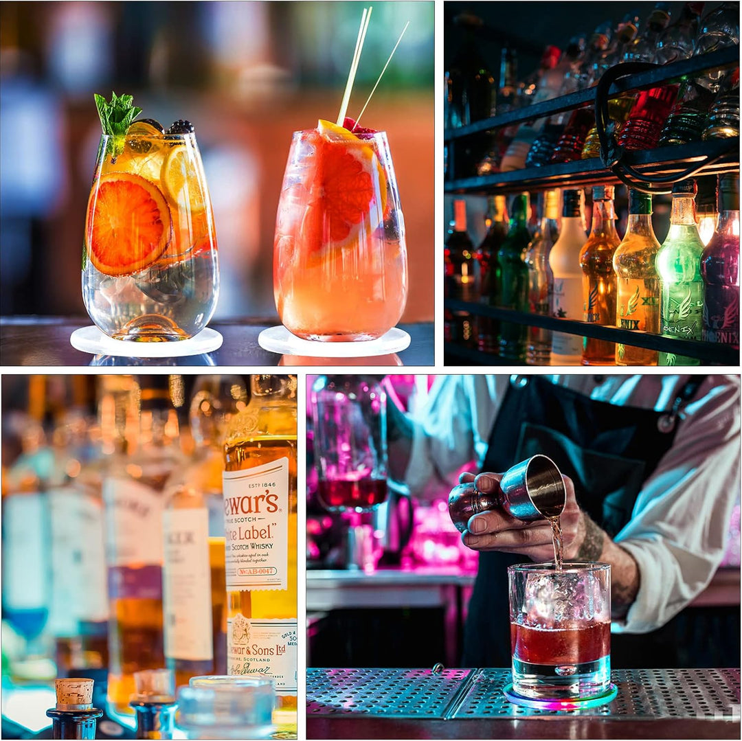 6er-Set Kühle Weiss LED Untersetzer für Getränke, ON/Off Wasserdicht Rund Untersetzer Acryl für Gläs