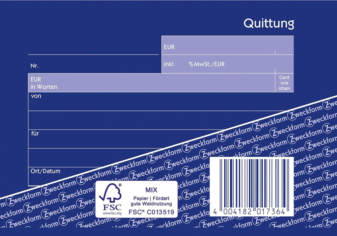 AVERY Zweckform 1736-10 Quittungsblock (A6 quer, 2x40 Blatt, selbstdurchschreibend, fälschungssicher