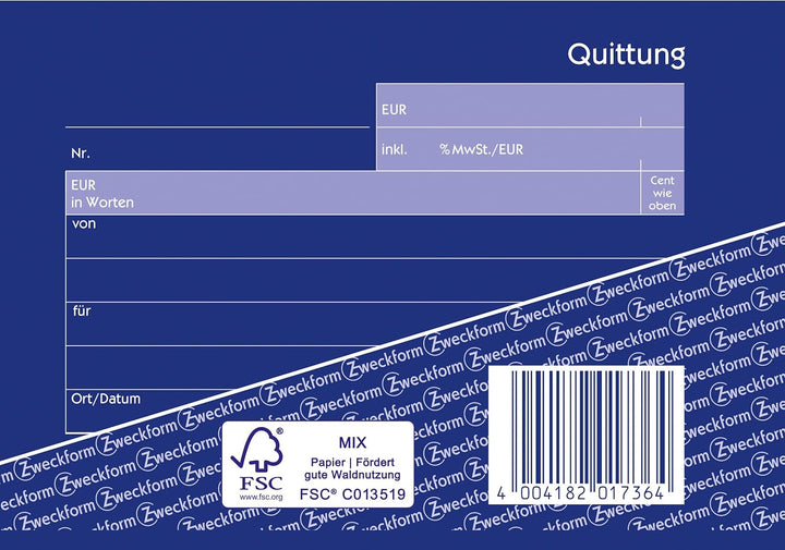 AVERY Zweckform 1736-10 Quittungsblock (A6 quer, 2x40 Blatt, selbstdurchschreibend, fälschungssicher
