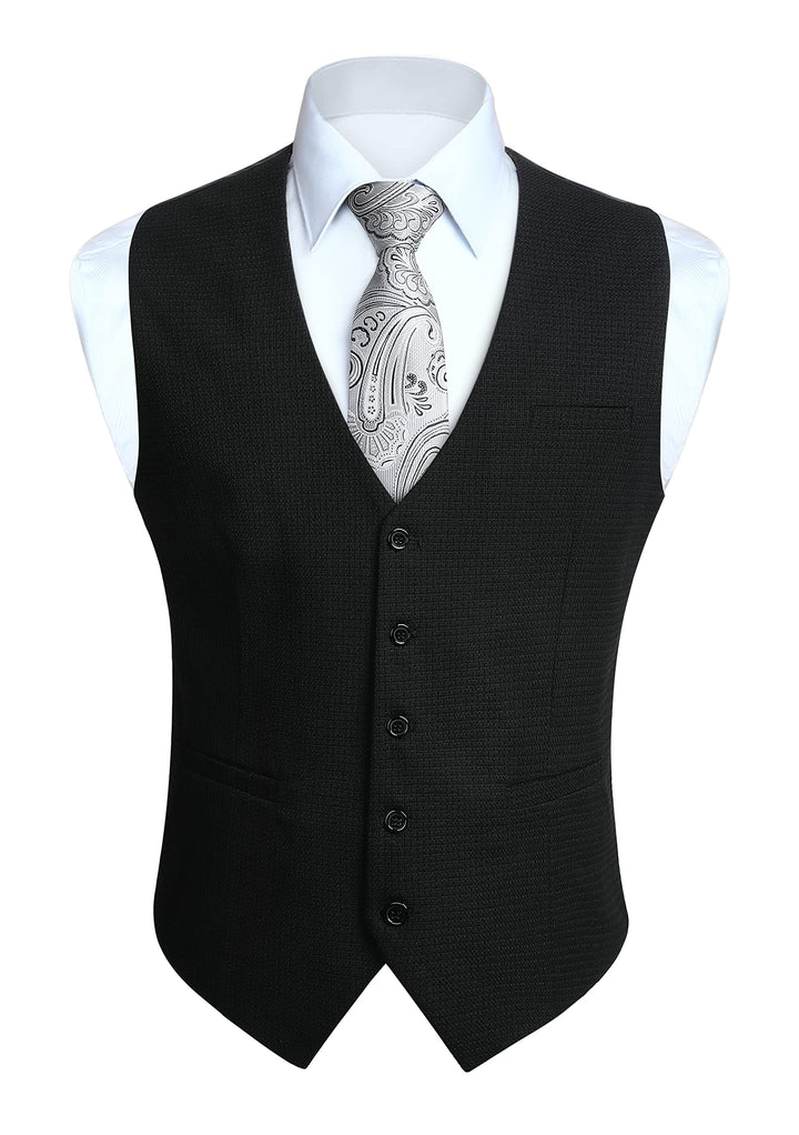 HISDERN Herren Anzugweste Formale Hochzeit Klassische Retro Baumwolle V-Ausschnitt Einfarbige Elegan
