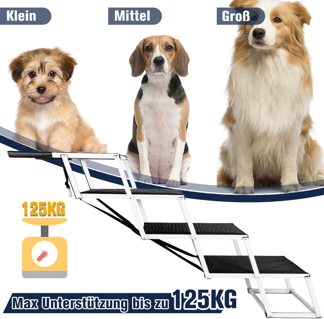 Extra Breit Hunderampe Auto Klappbar,Hundetreppe für Grosse Hunde Bis Zu 125kg, Leichtgewicht Alumin