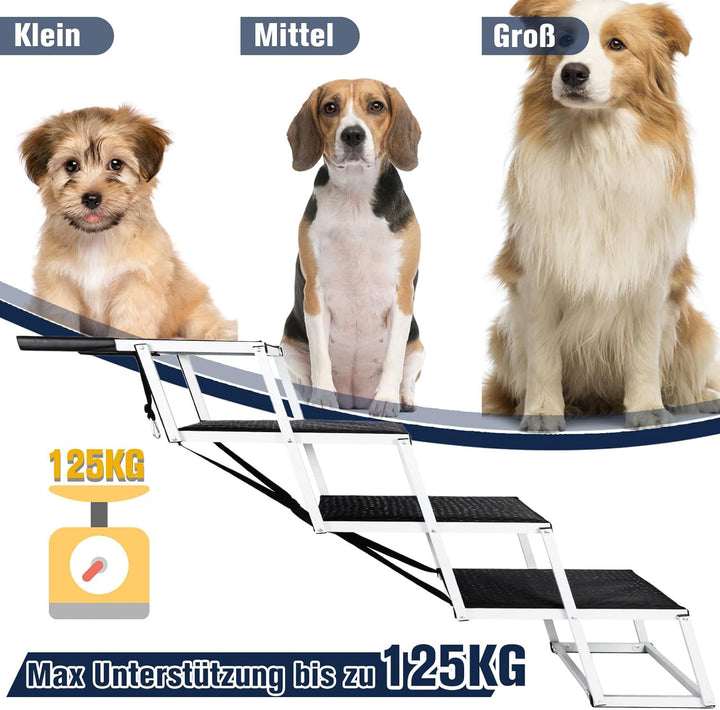 Extra Breit Hunderampe Auto Klappbar,Hundetreppe für Grosse Hunde Bis Zu 125kg, Leichtgewicht Alumin