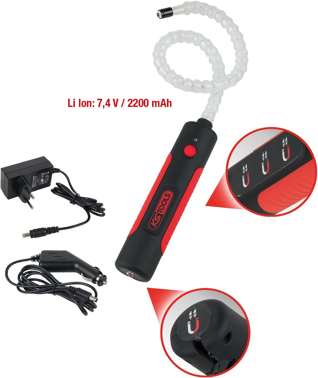 KS Tools 150.4345 Flexible Inspektionslampe, 6 Watt LED + 1 LED Kopflicht