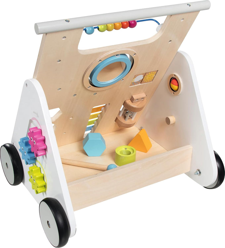 goki 59961 - Lauflernwagen KiddyCruiser aus Holz, Multifunktionale Lauflernhilfe mit Kugellabyrinth,