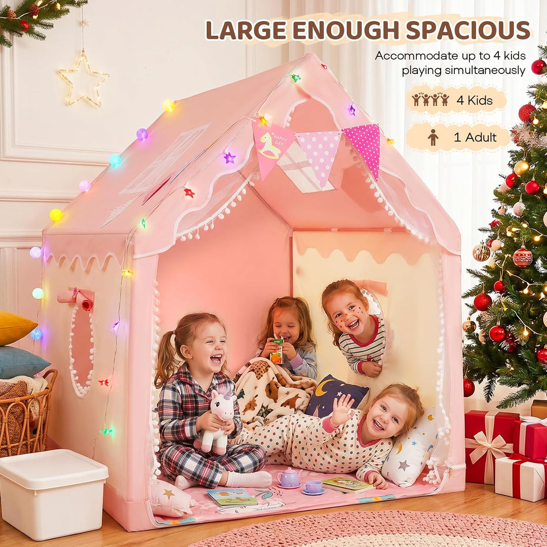 2 IN 1 Kinderzelt,Kinder Spielhaus Indoor mit Matte und Lichtern, Kinder Bettzelt,Spielzelt für Drin