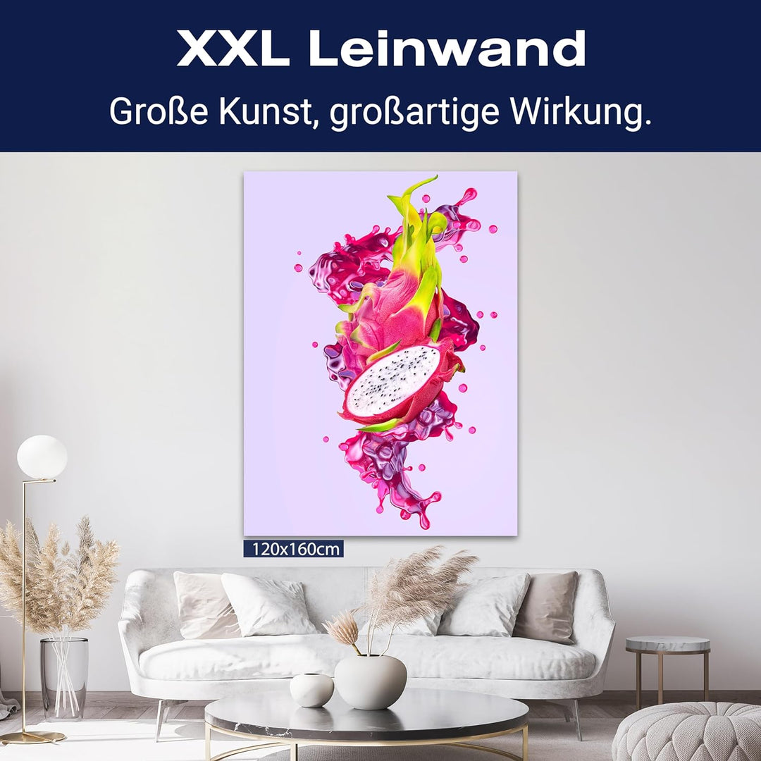 wandmotiv24 Obst & Gemüse als Leinwandbild, 40x30cm, Hochformat, Drachenfrucht & Saft, Küche, Lebens