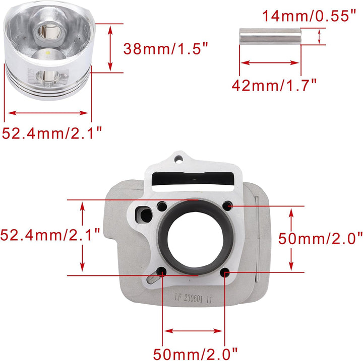 WOOSTAR 52,4mm Aluminium Grosse Bohrung Zylinder mit Kolbenringsatz Ersatz für Lifan 110ccm 125ccm 4