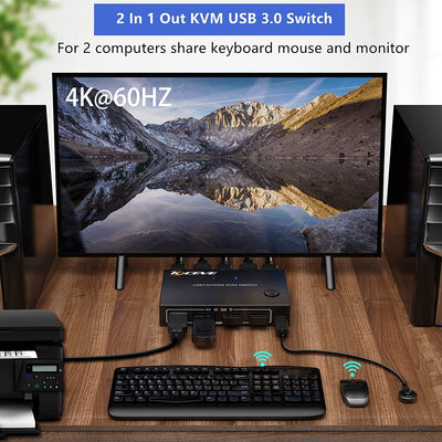 USB 3.0 KVM Switch, KVM HDMI Umschalter für 2 Computer, unterstützt 4K @ 60Hz Auflösung für 2 PC Sha