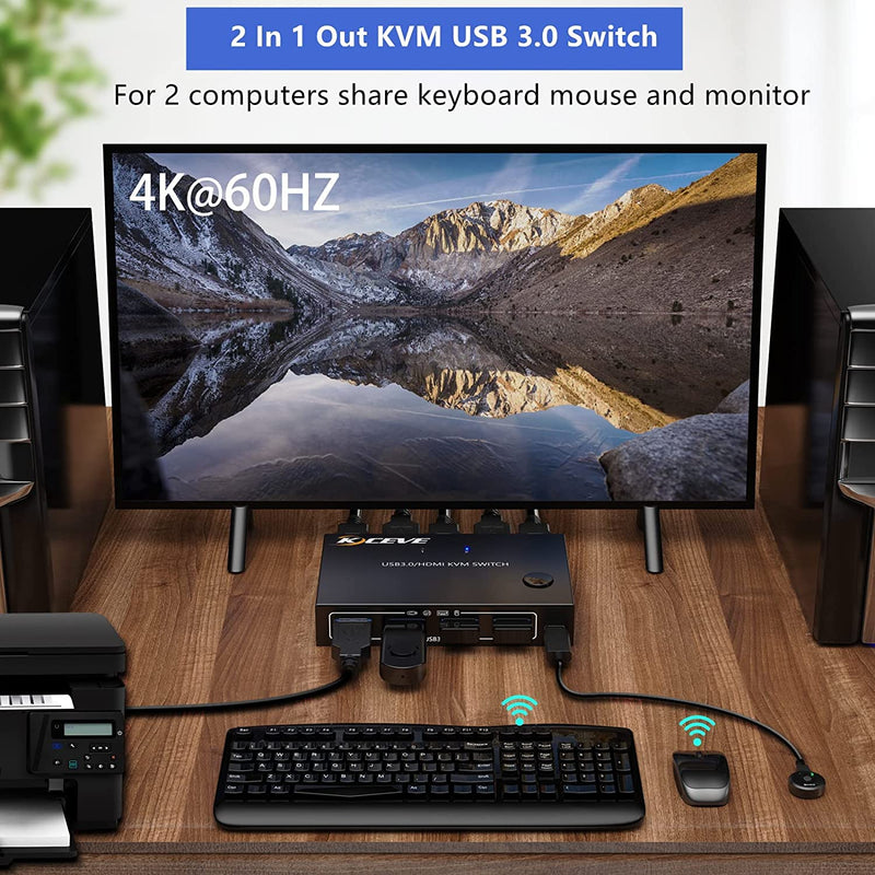 USB 3.0 KVM Switch, KVM HDMI Umschalter für 2 Computer, unterstützt 4K @ 60Hz Auflösung für 2 PC Sha