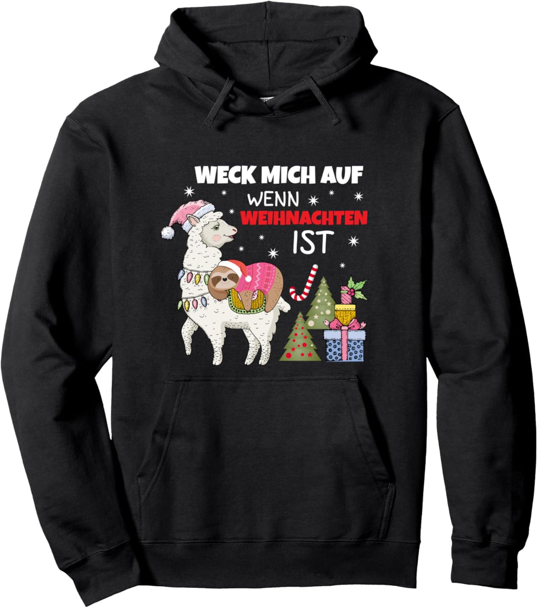 Weck mich auf wenn Weihnachten ist | Faultier Lama Pullover Hoodie