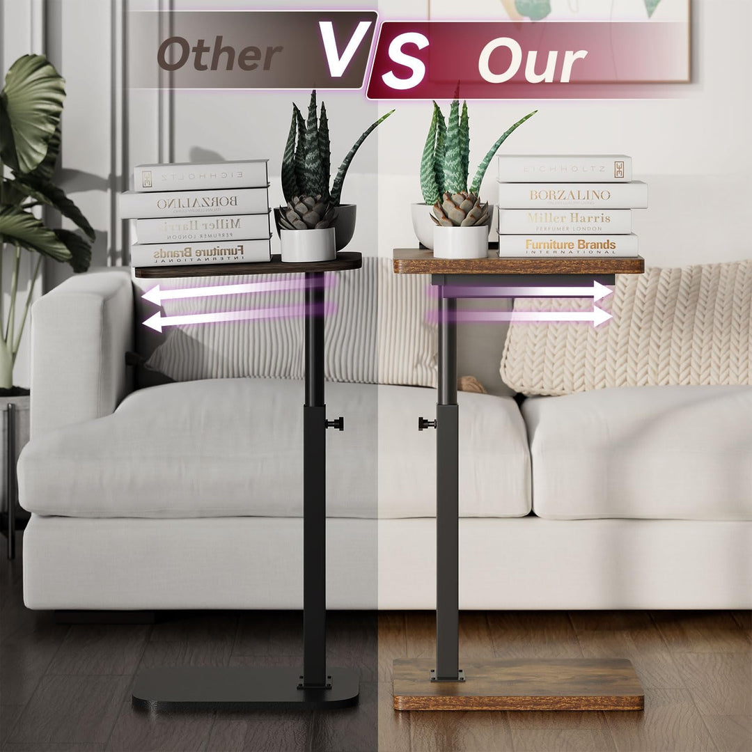 IBUYKE Beistelltisch C Form, 360° Rotierbarer/Höhenverstellbar/Flip Sofatisch, Couchtisch für schmal