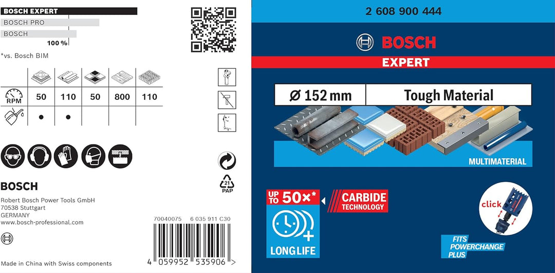 Bosch Professional 1x Expert Tough Material Lochsäge (für Holz mit Metall, Ø 152 mm, Zubehör Schlagb