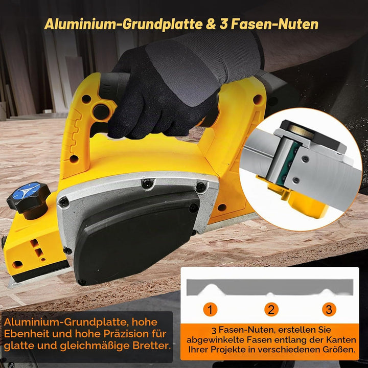 Akku Elektrohobel Kompatibel mit Dewalt 20V, Akku-Hobel Holz 16500RPM Bürstenlose Elektrohobe Hobelb