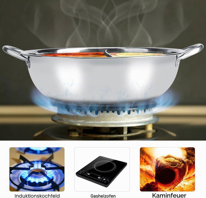 Edelstahl Hot Pot 2 Geschmack Trennsuppe Kochtöpfe Suppe Kochen Töpfe Hot Pot für Induktionsherd Gas