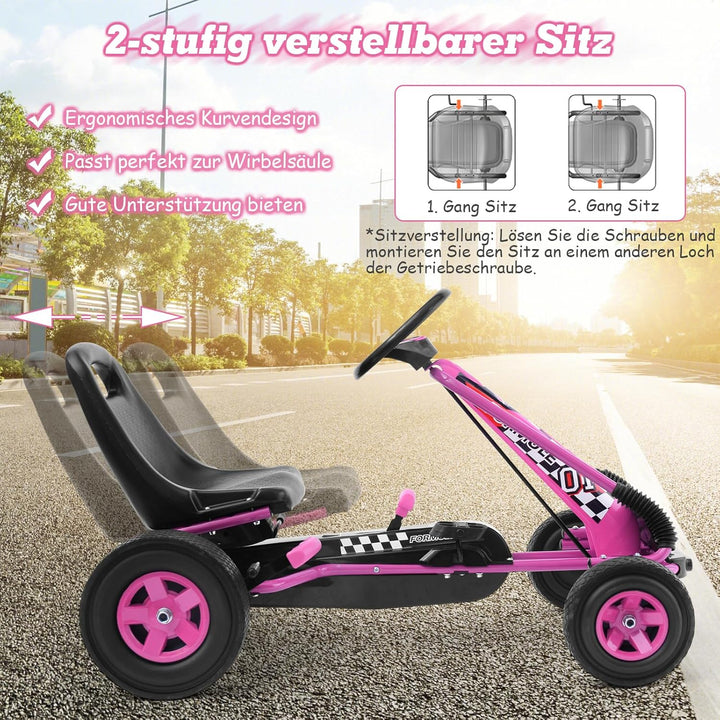 GOPLUS Gokart ab 3-8 Jahre, Kinderfahrzeug mit Verstellbarem Sitz, Tretauto aus Gummireifen, Flexibl